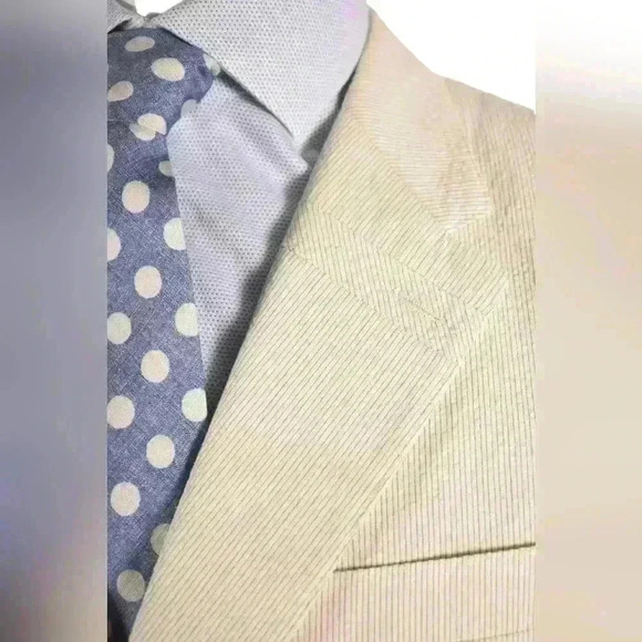 PAUL SMITH Beige White Cotton Stripe Seersucker Summer Slim Suit 44R Italy - Picture 5 of 8